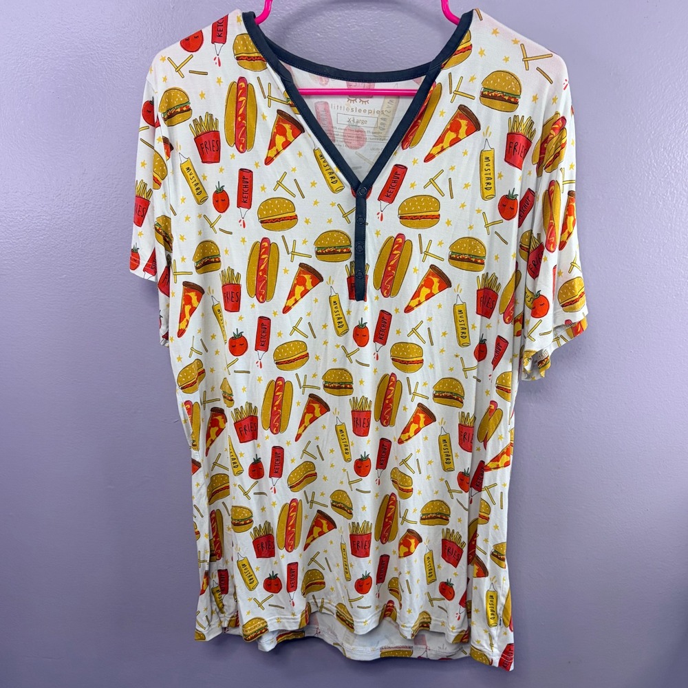 Little Sleepies XL Women Pajama Top Bamboo Food Print Henley Short Sleeve LS036